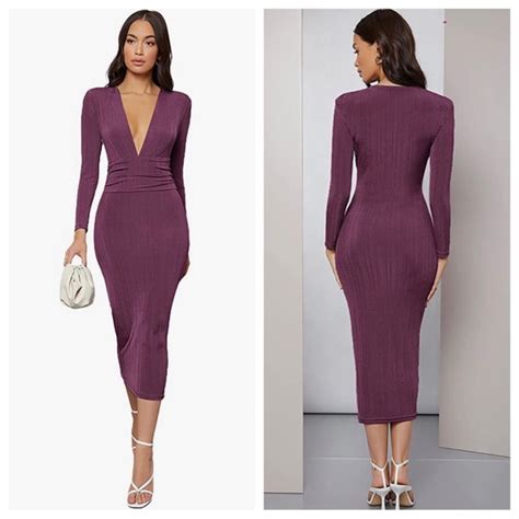 Dresses Long Sleeve Deep V Neck Pencil Dress Poshmark