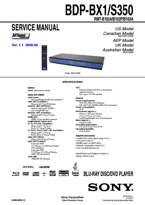 SONY BDP-BX1 BDP-S350 VER.1.1 Service Manual download, schematics, eeprom, repair info for ...