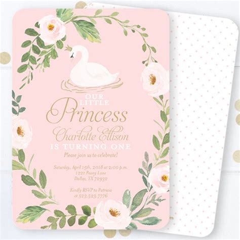 Swan Birthday Invitation Girl Birthday Invite Pink Swan Etsy