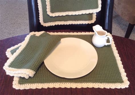 Tunisian Crochet Placemats Simple Stitch With Scalloped Edge Using Cotton Yarn Crochet