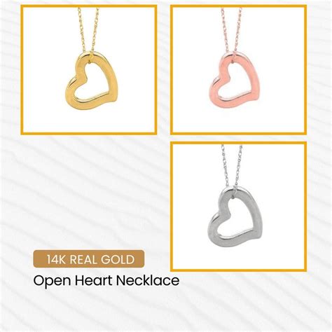 14K Gold Heart Necklace Open Heart Pendant Real Gold Floating Heart