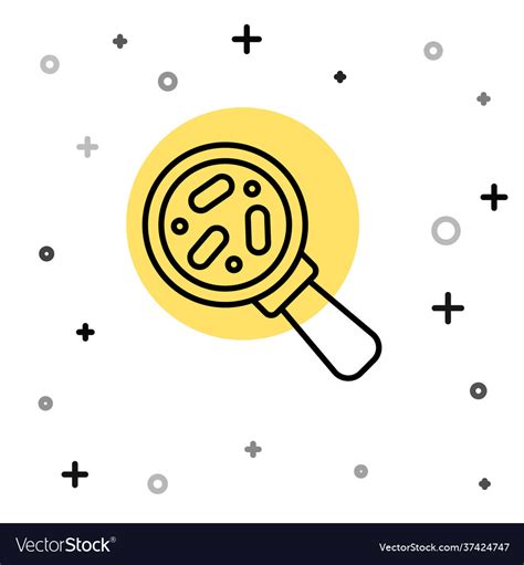 Black Line Microorganisms Under Magnifier Icon Vector Image