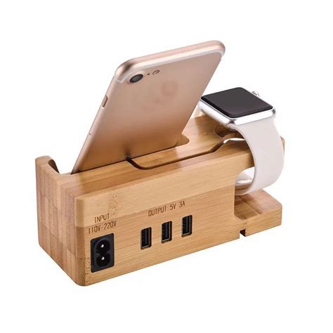 Ohyo In Mobile Phone Holder Usb Charger Storage Universal Wood