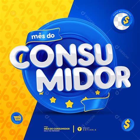 Mês Do Consumidor Selo 3d Azul Para Composição Psd Zip Em 2024