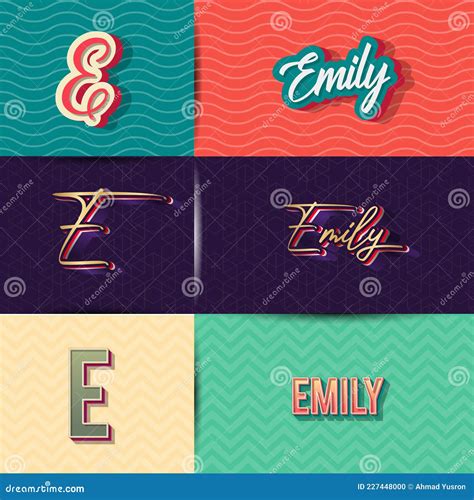 Nombre Emily En Varios Elementos De Diseño Retro Gráfico Conjunto De La