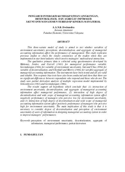 Pengaruh Interaksi Ketidakpastian Lingkungan Desentralisasi Dan