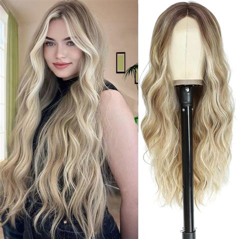 Amazon Long Blonde Highlight Wavy Wig Middle Part Ombre Blonde