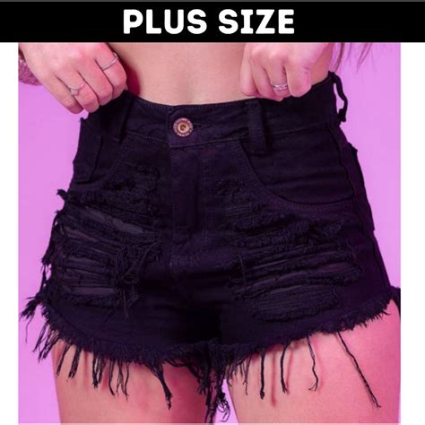 Short Jeans Feminino Plus Size Extra Grande Cintura Alta Preto Hot