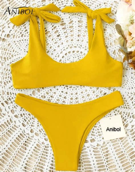 Anibol Sexy Yellow Swimwear Women Brazilian High Cut Bikinis Girls