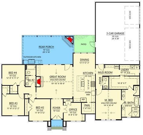 Bed Modern Farmhouse Plan With Outdoor Kitchen Under Square Feet