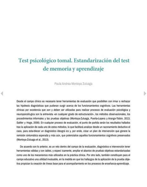 Test Psicol Gico Tomal Estandarizaci N Del Test De Memoria Y