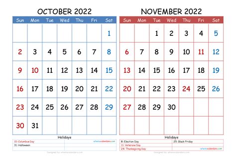 Printable October And November 2022 Calendar Printable Calendars At A