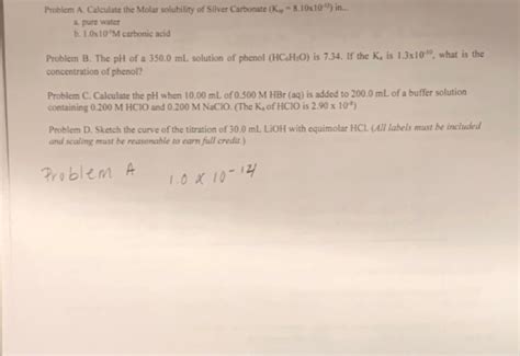 Solved Problem A Calculate The Molar Solubility Of Silver