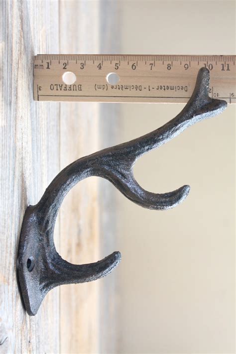 Deer Antler Triple Hook Rustic Cast Iron Coat Hook Etsy