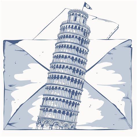 Premium Vector Envelope With Hand Drawn Leaning Tower Of Pisa