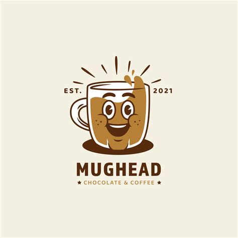 Mug cup head mascot character logo for chocolate and coffee cafe