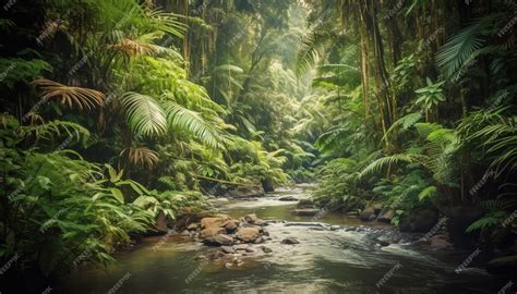 Premium AI Image | A river in the jungle with a jungle background