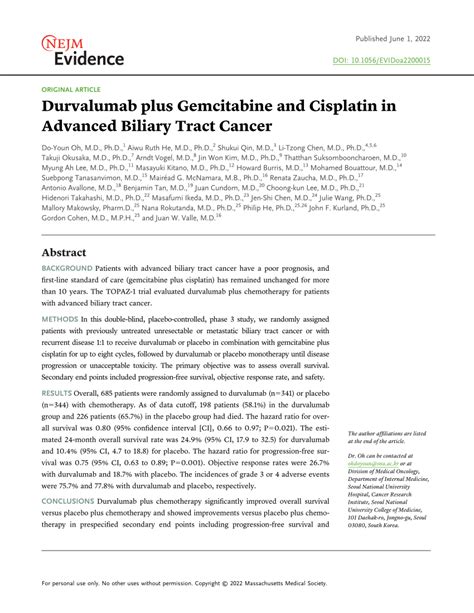 Pdf Durvalumab Plus Gemcitabine And Cisplatin In Advanced Biliary Tract Cancer