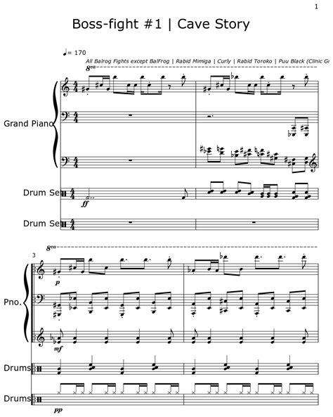 Boss Fight 1 Cave Story Sheet Music For Piano Drum Set