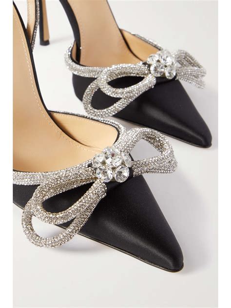 Mach Mach Double Bow Crystal Embellished Silk Satin Point Toe Pumps