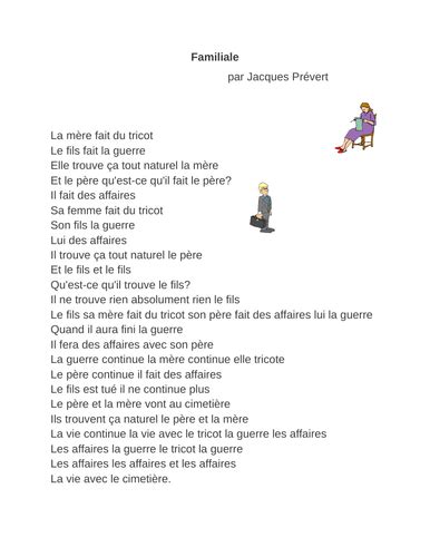 Familiale by Jacques Prévert | Teaching Resources