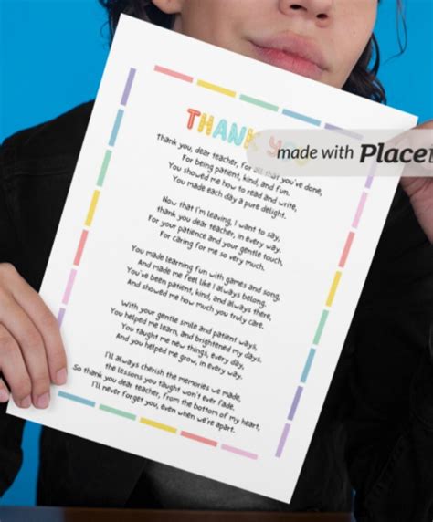 Thank You Teacher Poem, Digital Download to Print at Home. - Etsy