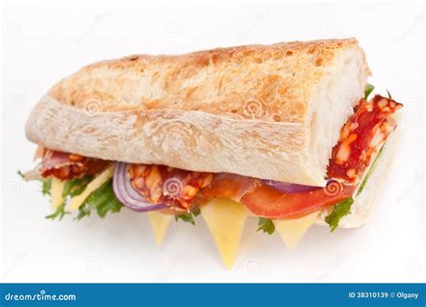 Half Baguette Meats Sandwich Stock Image Image Of Salami Food 38310139