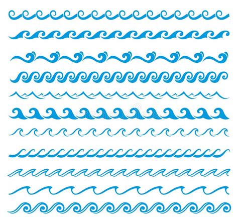 Sea Or Ocean Wave Line Blue Water Borders Frames Stock Vector