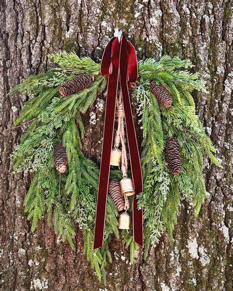 Artificial Norfolk Pine And Cedar Christmas Wreath For Front Door