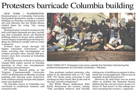 Dawn EPaper May 01 2024 Protesters Barricade Columbia Building