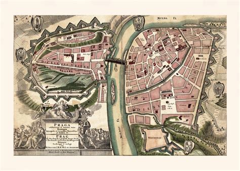 Antique Prague Map Map Of Prague Historical Map Antique Etsy Uk