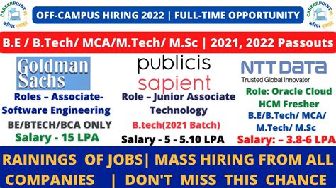 Raining Of Jobs Mass Hiring From Top Companies Don T Miss This