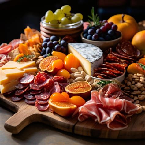 Premium AI Image | a cheese platter with prosciutto grapes and figs