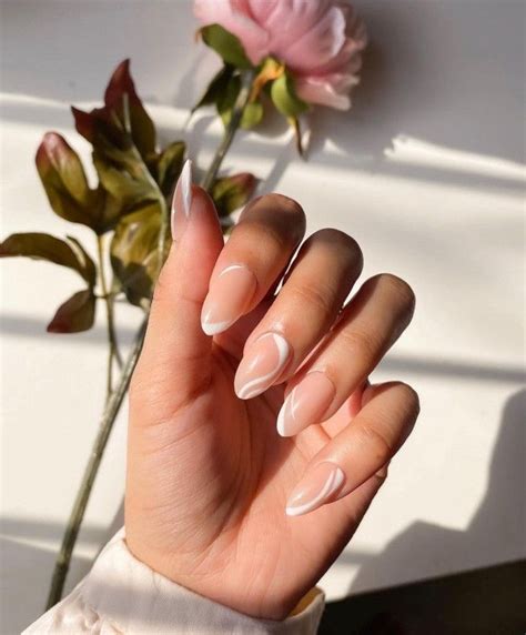 35 Nude Nails With White Details Vertical Swirl Nails Lines On