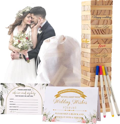 Beeveer 80 Pcs Wedding Guest Book Alternative Wooden Block