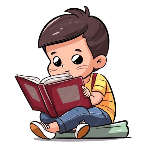 cute kid reading  book  children day illustration sticker  kid sitting   ground