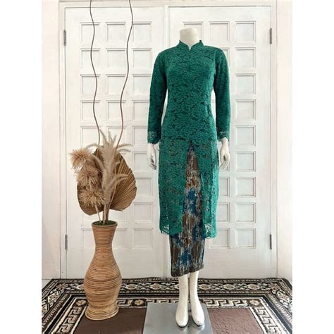 Jual STELAN KEBAYA BROKAT LONG TUNIK KERAH SANGHAIKEBAYA SERAGAMAN