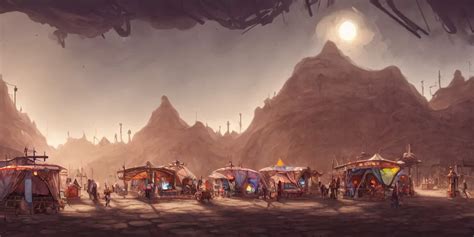 Robotic Merchants In Tents Trading Town Square Matte Stable Diffusion