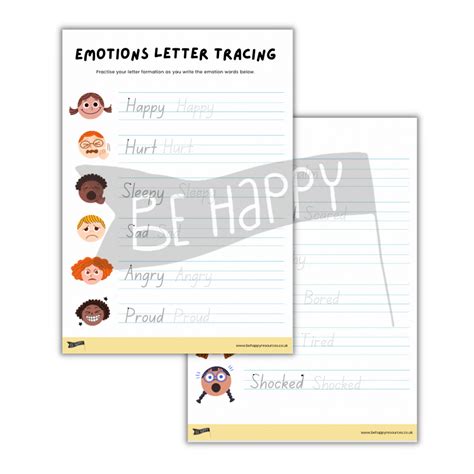 Emotion Letter Tracing Be Happy Resources