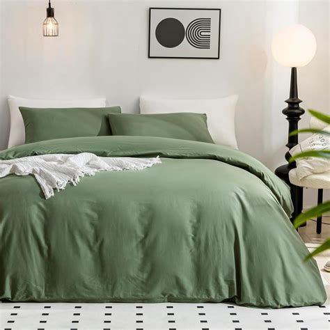 Jellymoni Green Duvet Cover Queen Size Washed Cotton Linen Feel