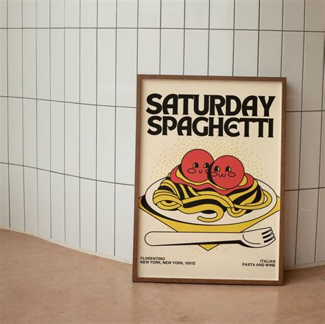 Saturday Spaghetti Wall Print Retro Kitchen Wall Decor Pasta Etsy