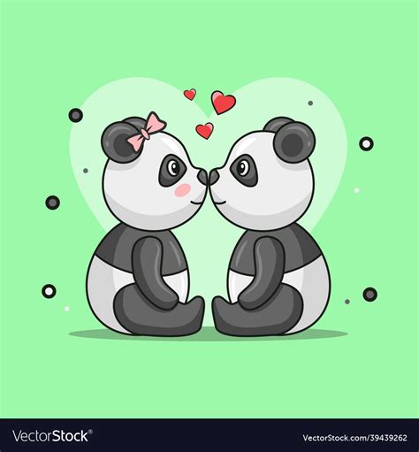 Cute Panda Couple Animal Full Of Love Royalty Free Vector