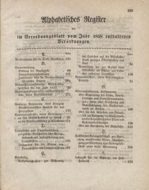 Alphabetisches Register Der Im Verordnungsblatt Vom Jahr 1858