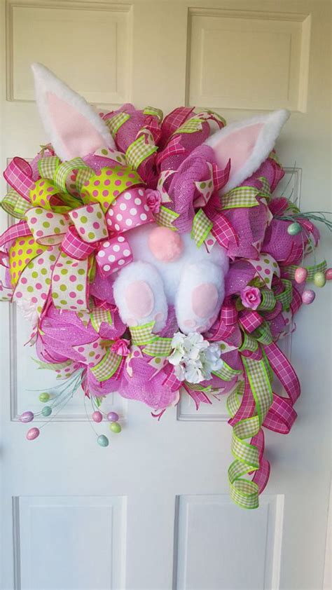 Easter Bunny Wreath Deco Mesh Wreath Bunny Wreath Pink Etsy Easter