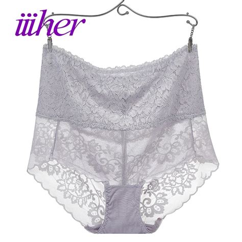 Iiiher High Waist Lace Underwear Women Briefs Plus Size Sexy