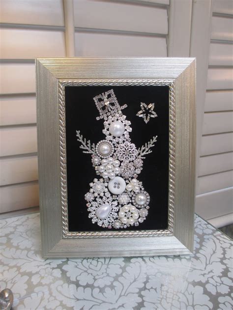 Jeweled Framed Jewelry Art Snowman Black Silver White Etsy