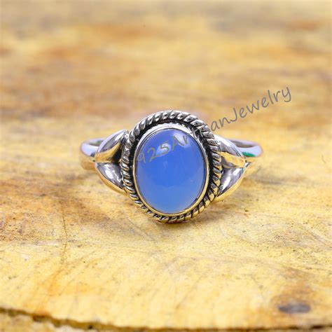 Nat Rlicher Blauer Chalcedon Ring Edelstein X Mm Oval Ring Etsy