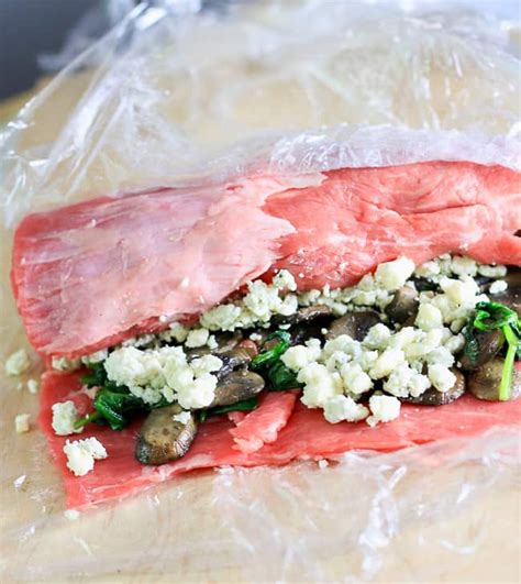 Stuffed Flank Steak With Mushrooms Spinach And Blue Cheese