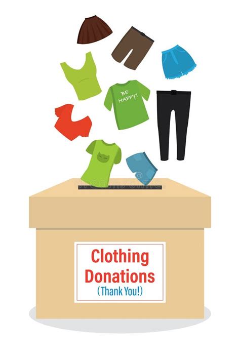 Clothing Donation Banner Various Clothes Fall Into Cardboard Box Stock