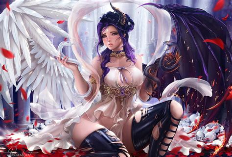 Angel And Demon Reivash Wings Fantasy Demon Girl Luminos Bat